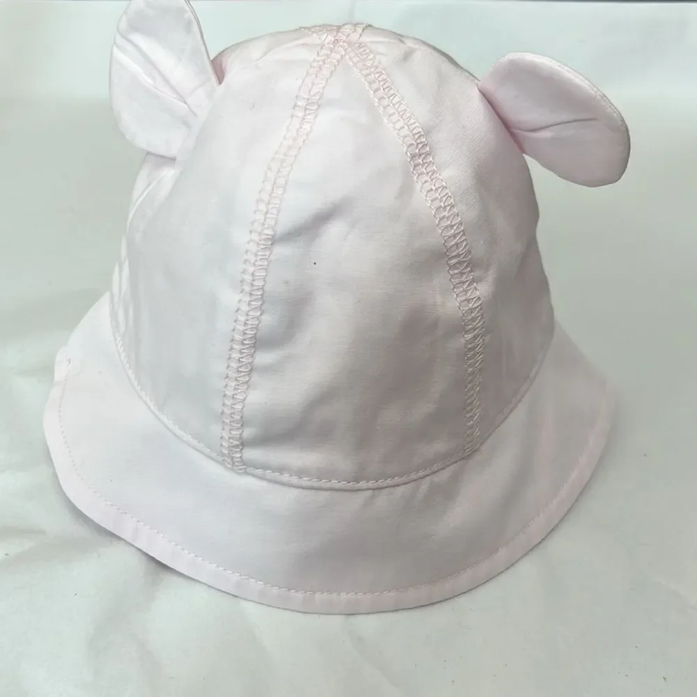 Janie and Jack Pale pink bucket hat with bear ears and chin strap NWT size NB